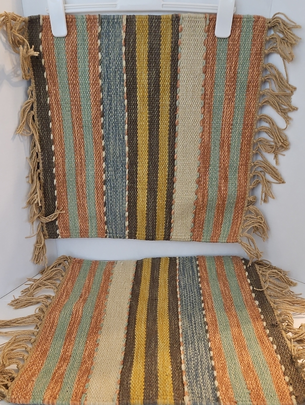 Pottery Barn NWT Kase Striped Indoor Outdoor  Fringe Accent Rug Pair